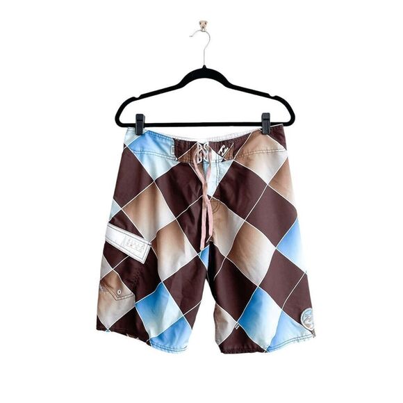 Billabong Mens Quad Platinum Stretch Swim Boardshorts Blue Brown Size 32 - Picture 1 of 9